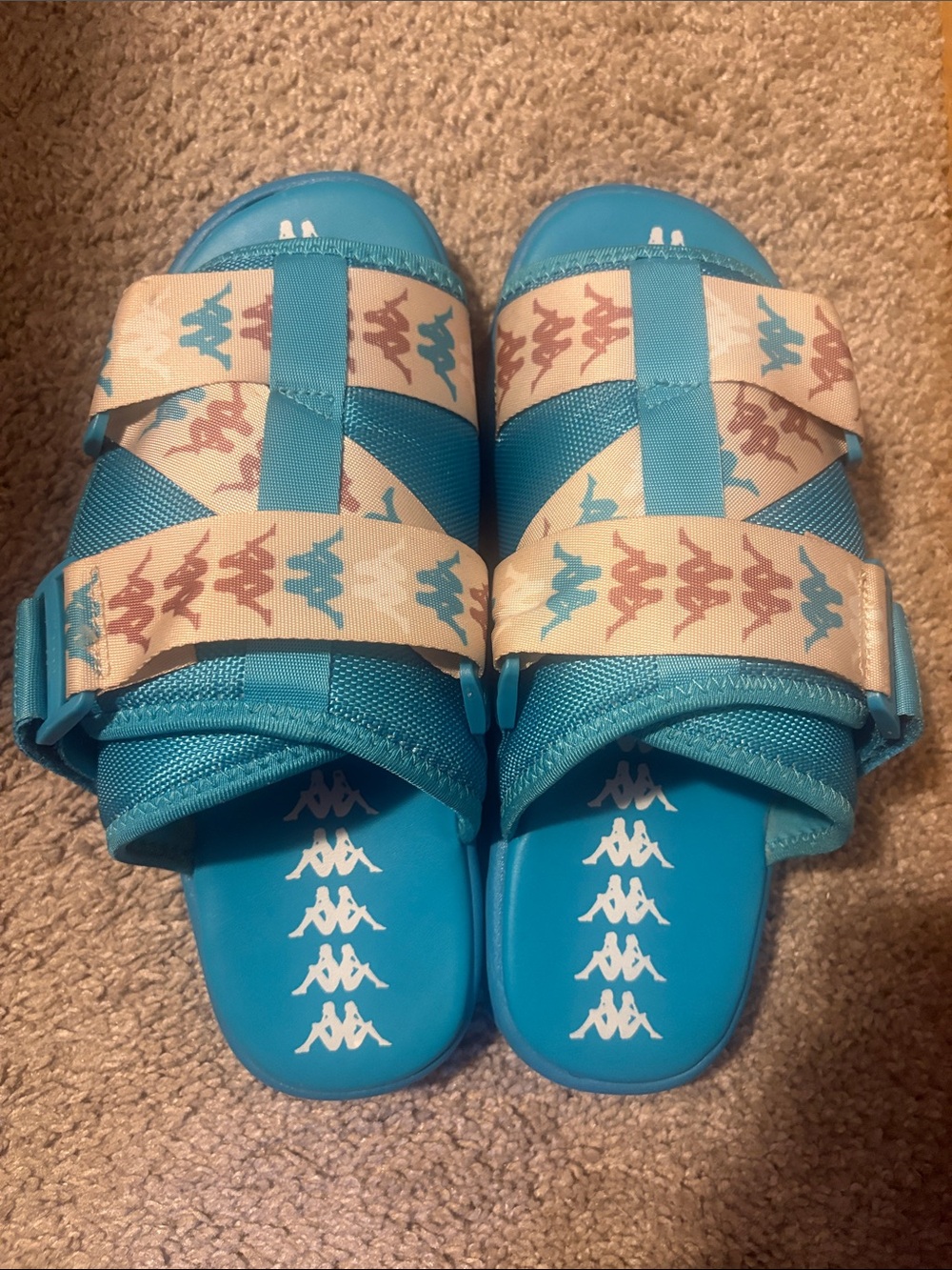 Kappa Turquoise Slide Sandals w/Patterned Cream Straps, Men’s Size 9